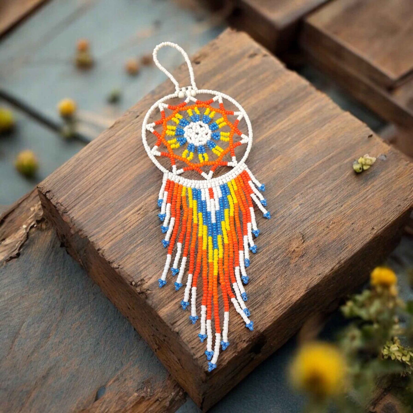 White and Blue Celestial Beaded Handmade Dreamcatcher