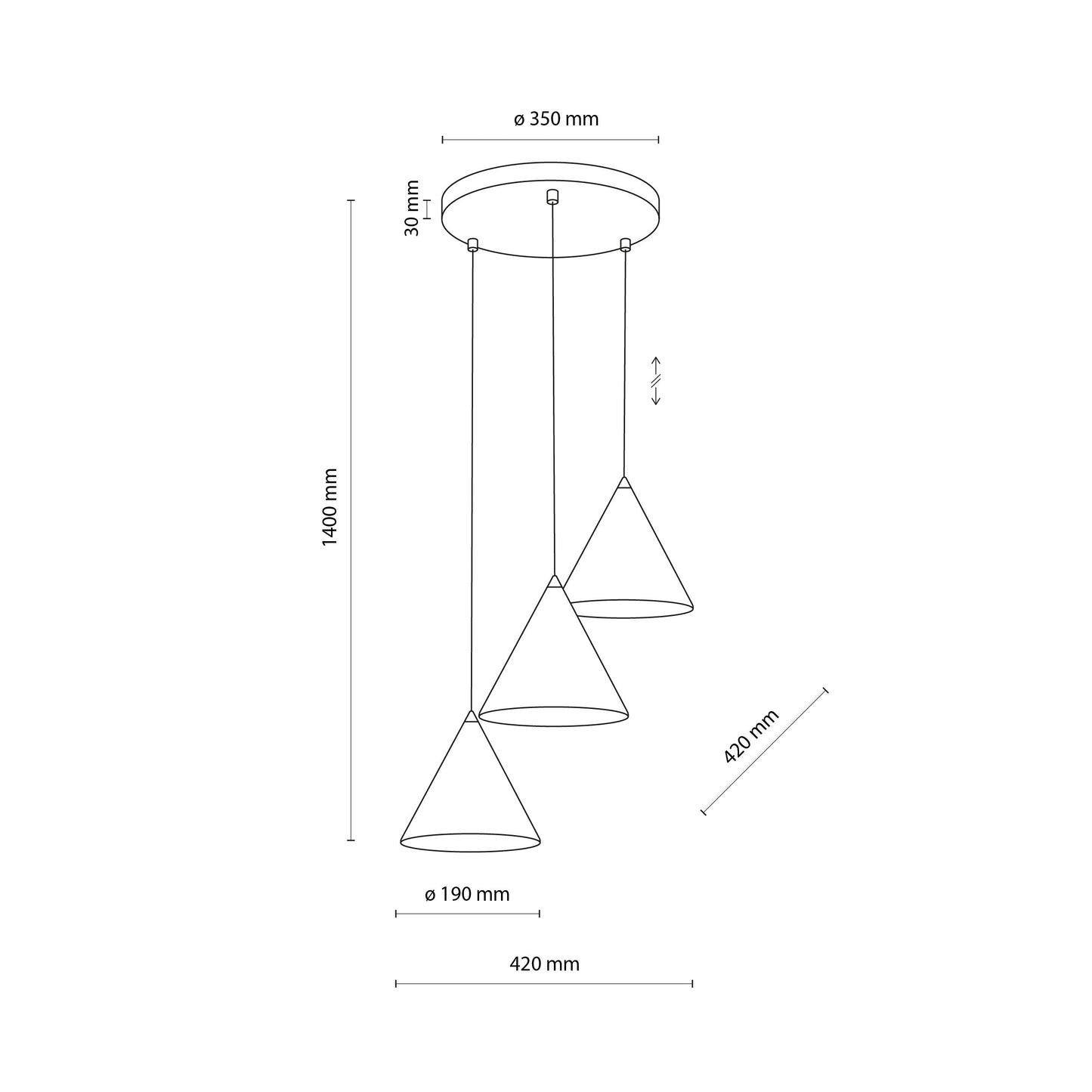 CONO 3-Light Steel Cone Pendant for Kitchen Island & Dining Table