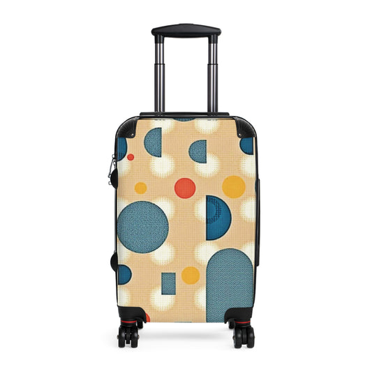 Retro Polka Dot Carry-On Suitcase — Midcentury Blue & Mustard Travel Luggage