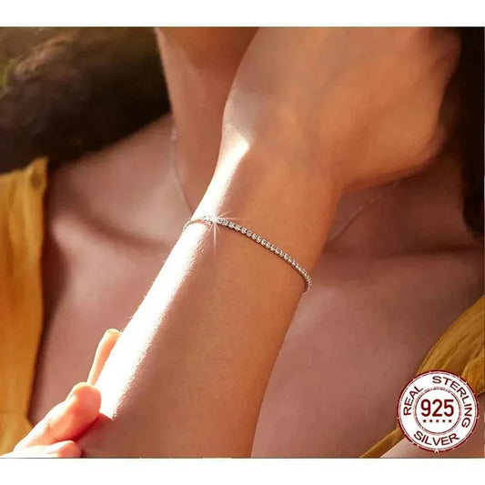 Sterling Silver CZ Tennis Bracelet – 14K Gold Plated Adjustable