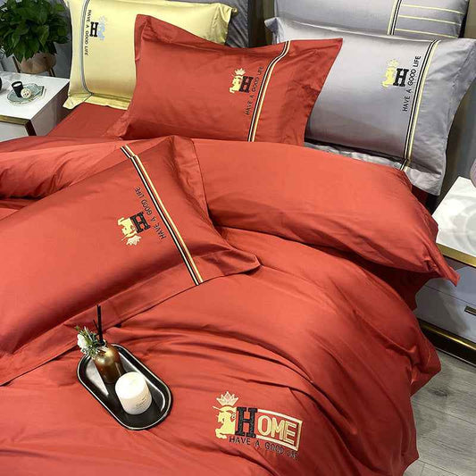 Cotton Embroidered 4-Piece Bedding Set – Modern Duvet Cover & Floral Bedroom Set