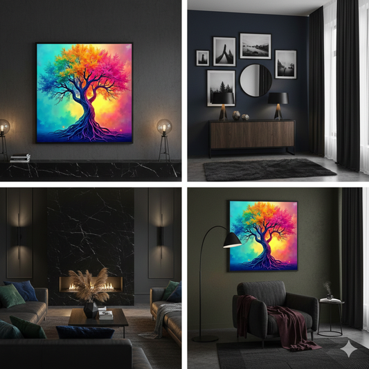 Vibrant Rainbow Tree of Life Digital Art Print – Surreal Nature Wall Decor - AURABAGS SHOP