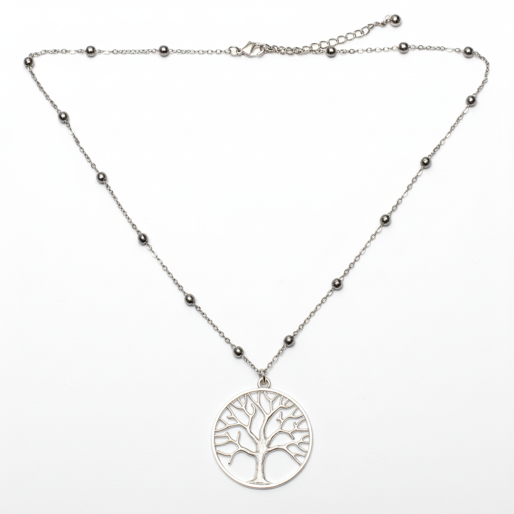 Tree Of Life Pendant On Ball Chain - Silver Plate