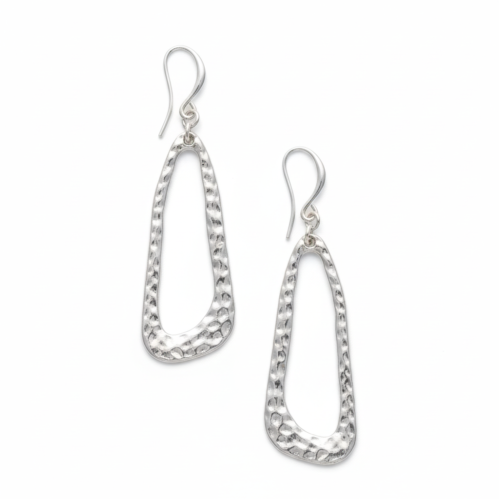 Hammered Oval Earrings - Silver Plate