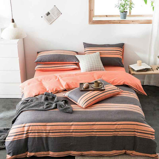 100% Cotton Geometric Bedding Set – Quilted Reactive Print Sheet & Duvet Cover Set
