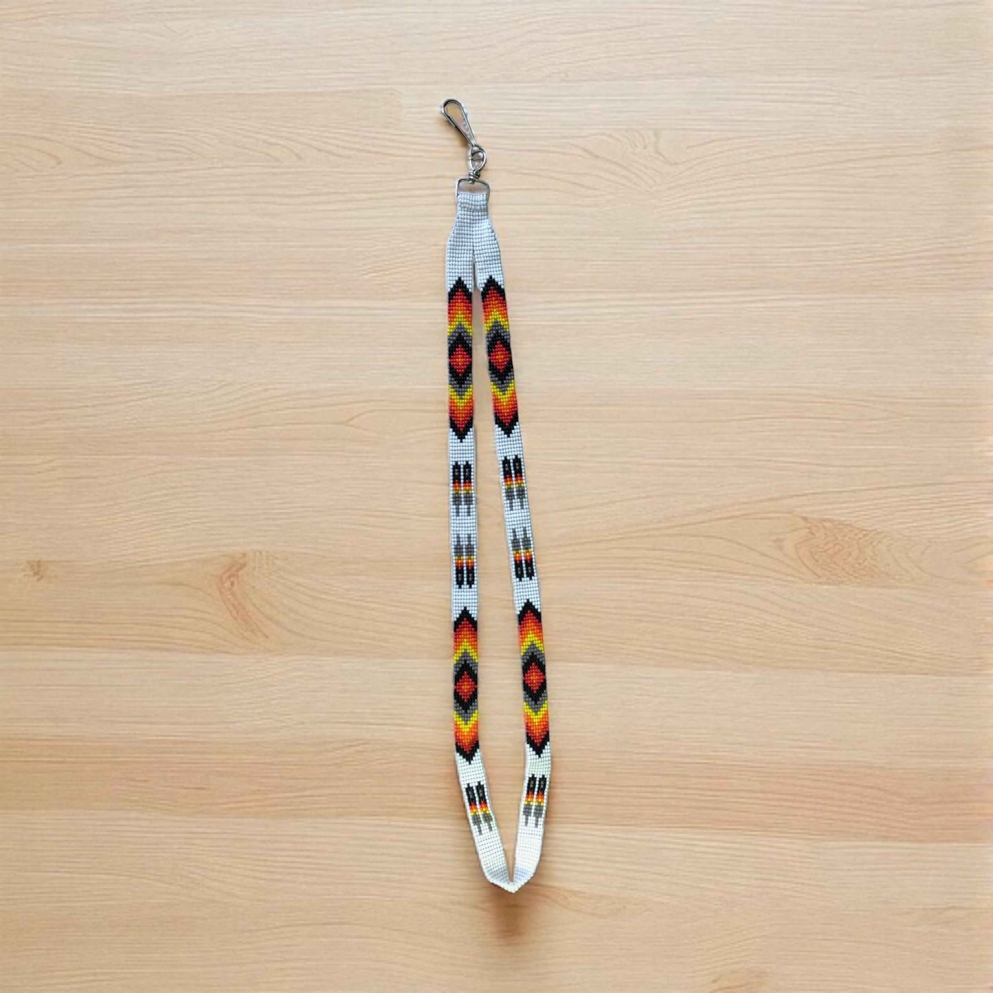White Native Beaded Lanyard