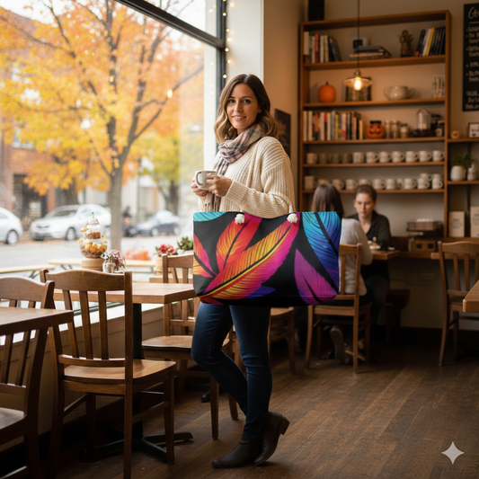 Colorful Tropical Feathers Weekender Bag | Vibrant Travel Tote - AURABAGS SHOP