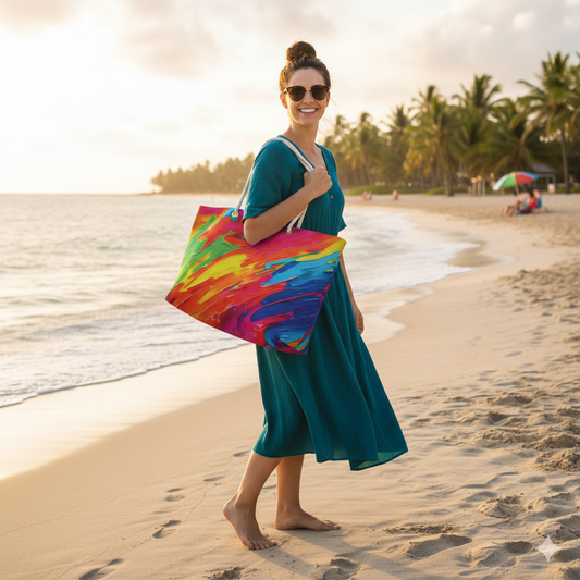 Abstract Rainbow Paint Swirl Weekender Bag | Colorful Travel Tote | Mom Carryon - AURABAGS SHOP