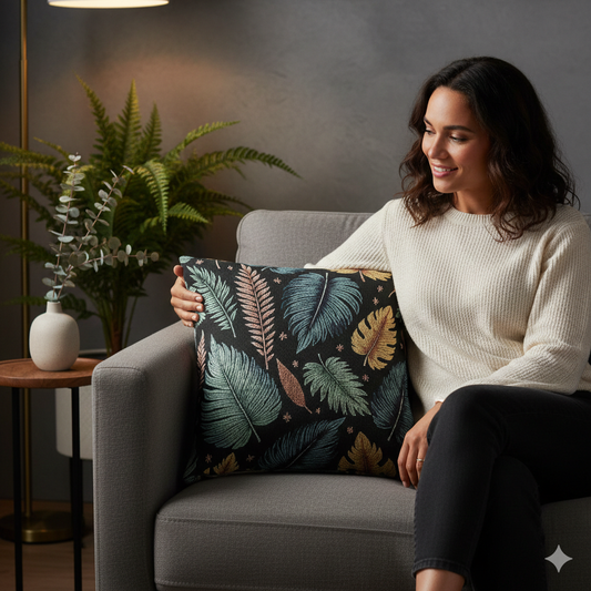 Autumn Leaves Woven Pillow | Multicolor Leaf Pattern, Textured Cushion - AURABAGS SHOP