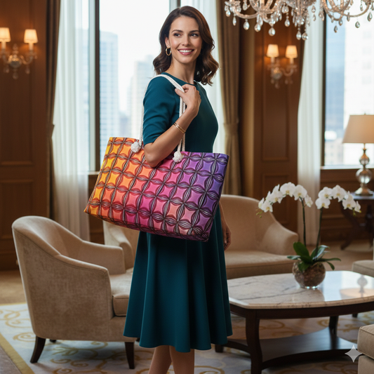 Colorful Geometric Tile Weekender Bag | Rainbow Gradient Pattern - AURABAGS SHOP