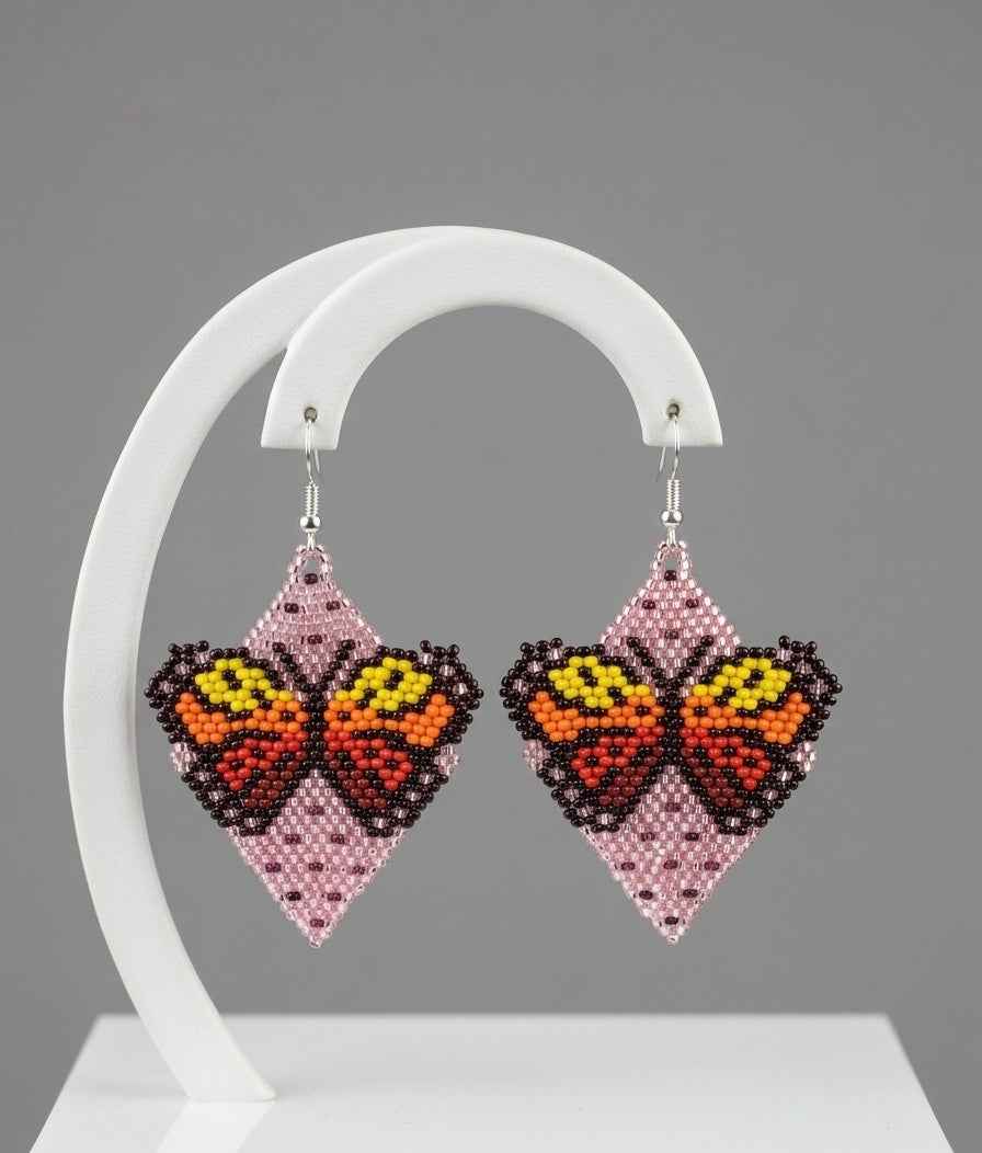 Butterfly Beaded Earrings (Pink)