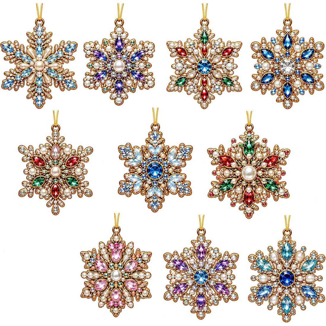 Set of 10 Acrylic Christmas Hanging Ornaments – Colorful Resin Diamond Holiday Decorations
