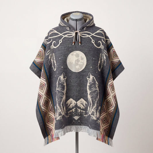 Howling wolf HandMade Wool Poncho