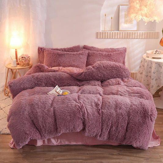 4-Piece Mink Velvet Bedding Set – Soft Polyester Duvet Cover, Flat Sheet & Pillowcases