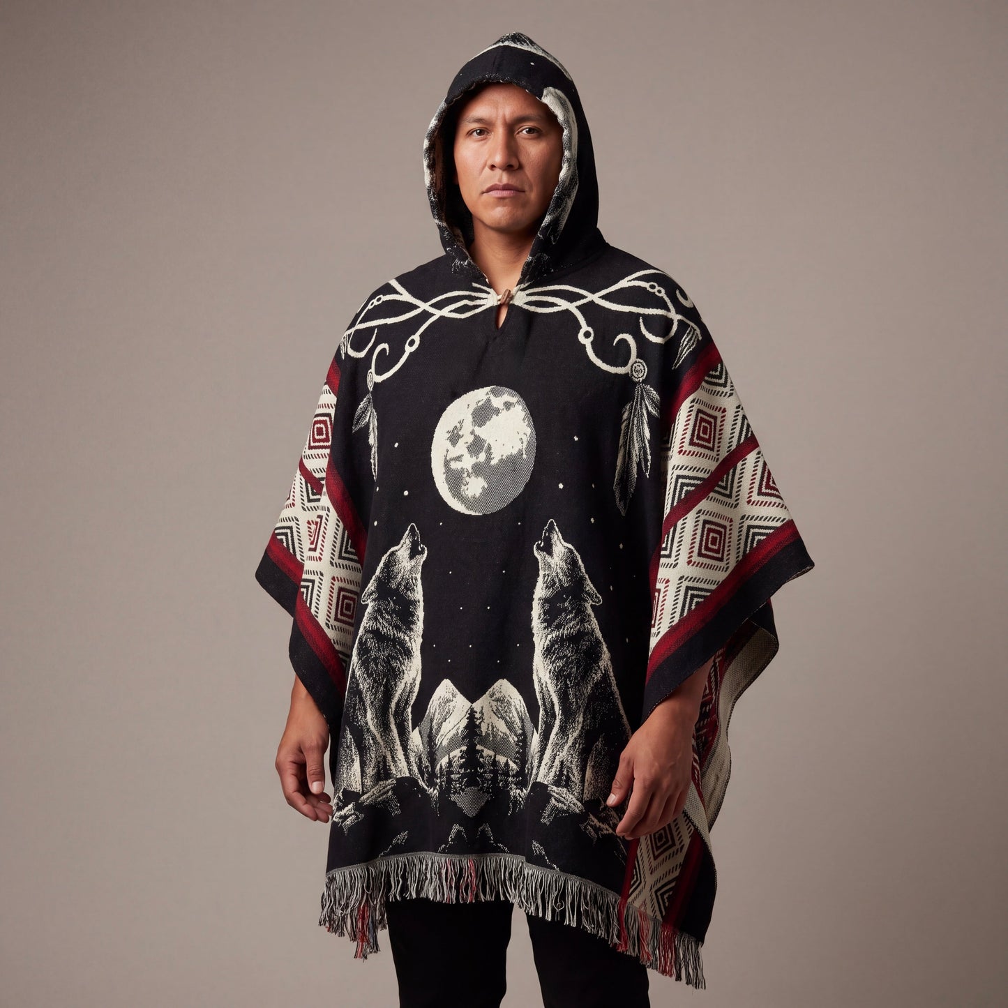 Howling wolf HandMade Wool Poncho