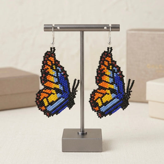 Blue Beaded Butterfly Wing Earrings