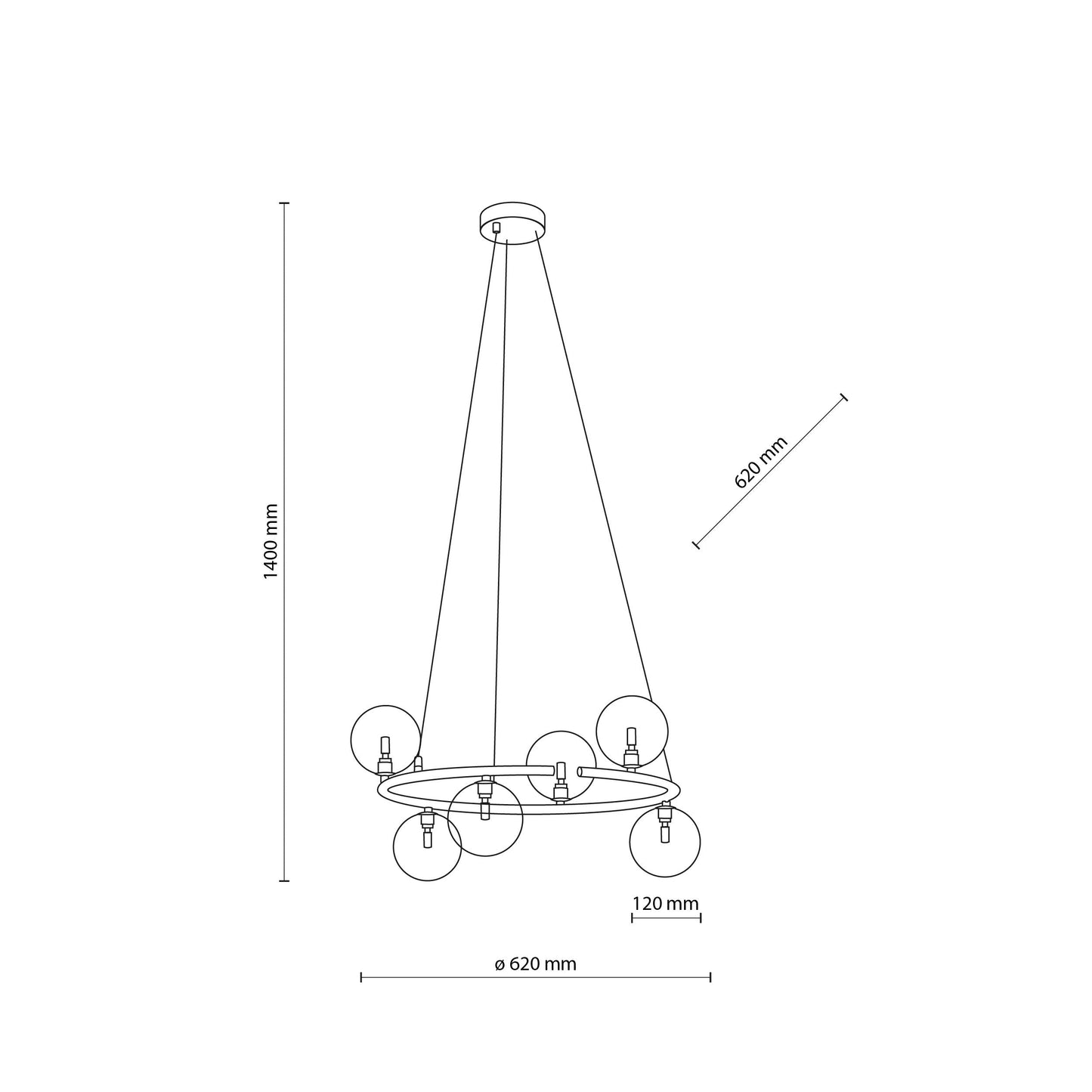 ANABELLE Scandinavian PendANABELLE 6-Light Scandinavian Globe Chandelier for Dining Room & Modern Interiorsant Light 6