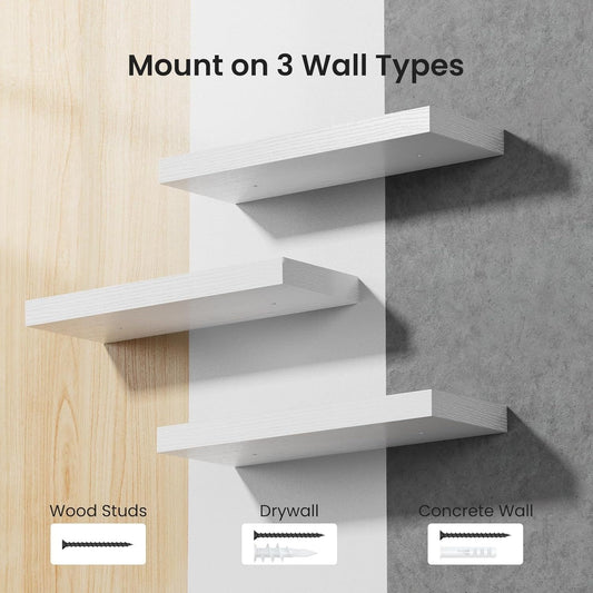 One-Line Floating Wall Shelf – 3-Tier Wooden Bamboo Wall-Mounted Storage Shelf