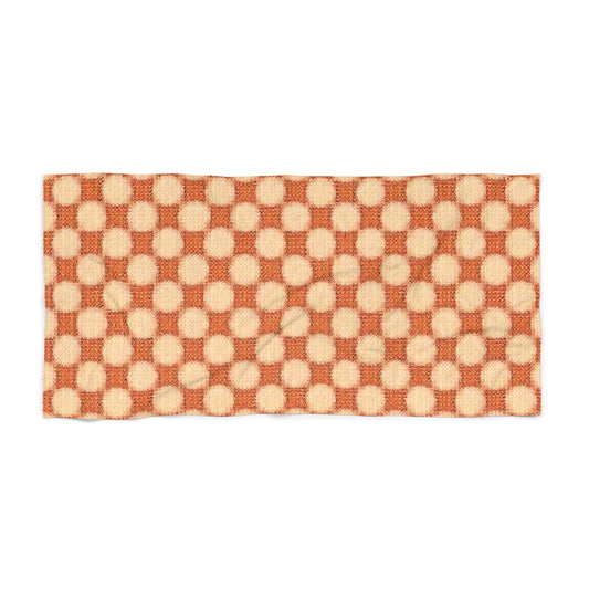 Retro Checkerboard Beach Towel – Orange Vintage Geometric Pattern
