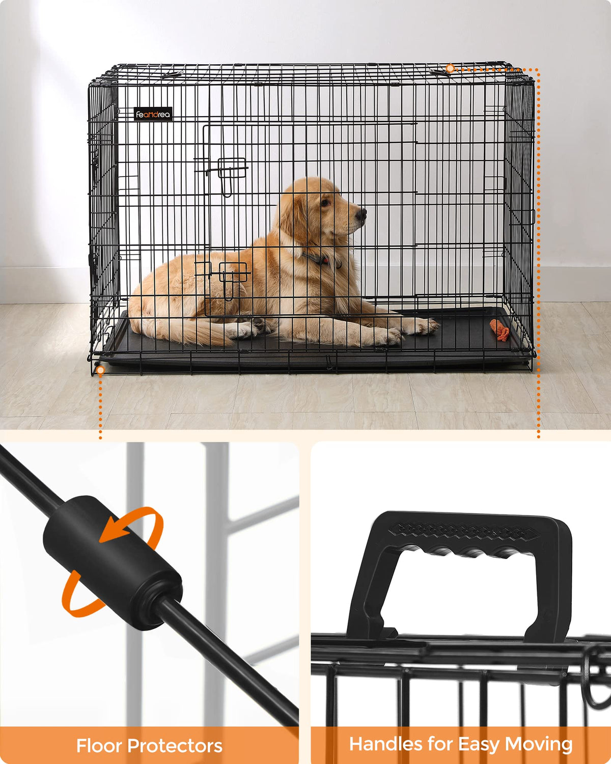 Feandrea Dog Crate, 48-Inch Foldable Dog Kennel with 2 Doors, Removable Tray, XXL, Black UPPD48H đ All In One Marketplace Canada