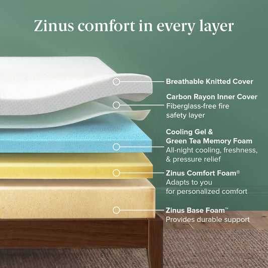 Zinus Twin Mattress - 12 Inch Green Tea Cooling Gel Memory Foam Mattress, Pressure Relief, for Cool Sleep, CertiPUR-US Certified Foam, Mattress in a Box, 10-Year Warranty, Twin Size 🍁 All In One Marketplace Canada