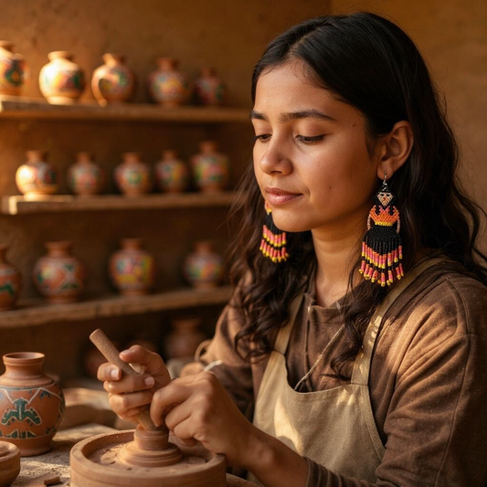 Purple Beaded Ribbon Skirt Dancer Earrings