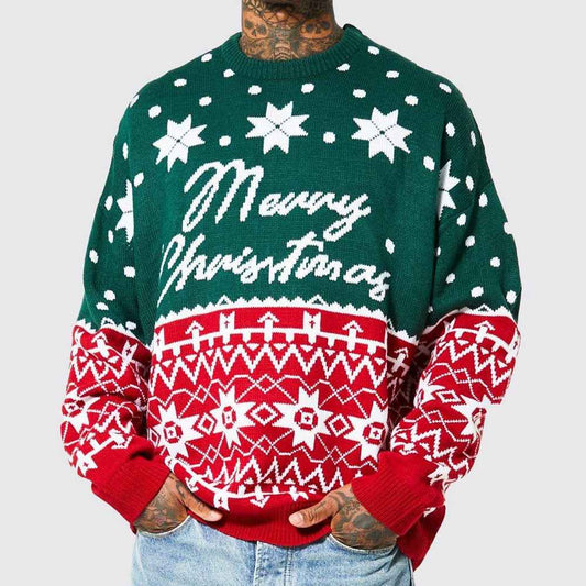 Men's Christmas Crew Neck Sweater – Loose Fit Knit Pullover for Fall & Winter