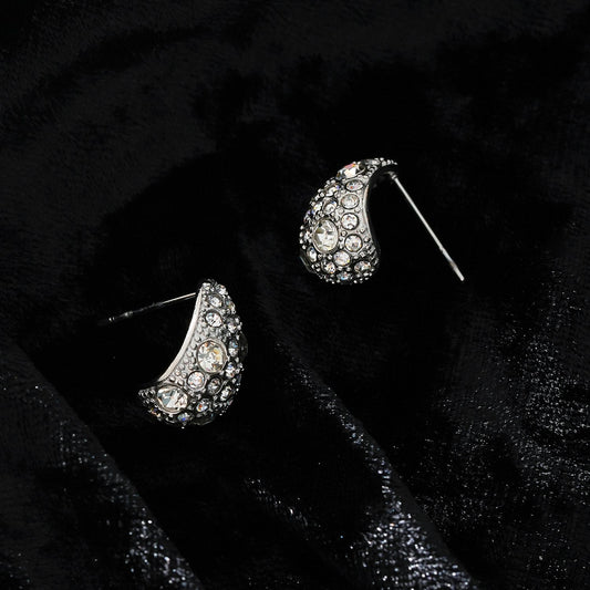ADALAJ White Gold (Silver Toned): Pavé Zirconia Tear Drop Stud Earrings - Statement of Confidence