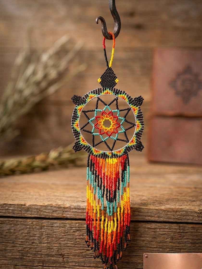 Turquoise /black Sun Star Beaded Dream Catcher
