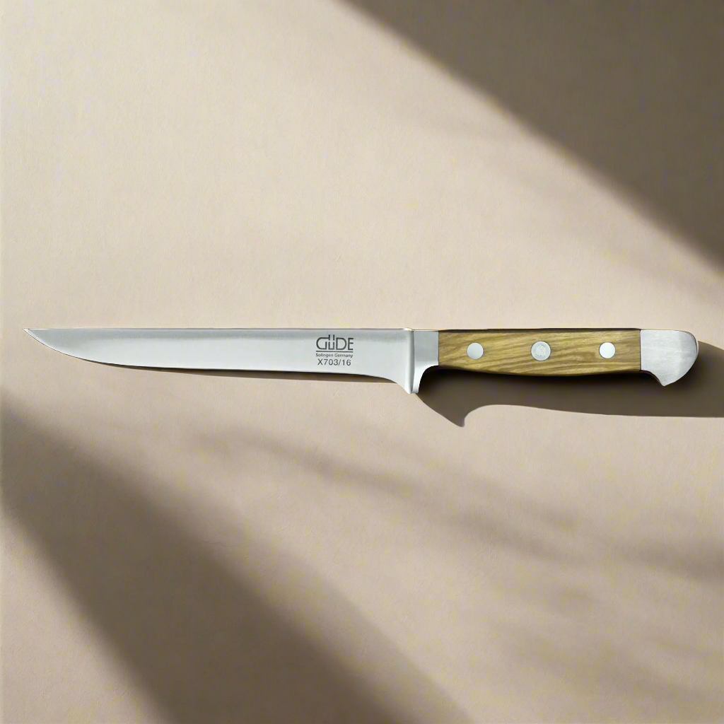 ALPHA OLIVE | Boning Knife 16cm (Flexible) | Forged Steel / Olive wood handle