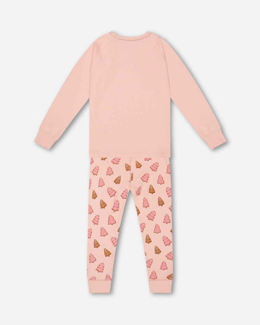 Organic Cotton Two Piece Pajama Set Pink Christmas Cookies