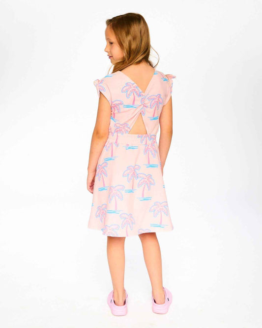 French Terry Dress Light Pink Palm Print