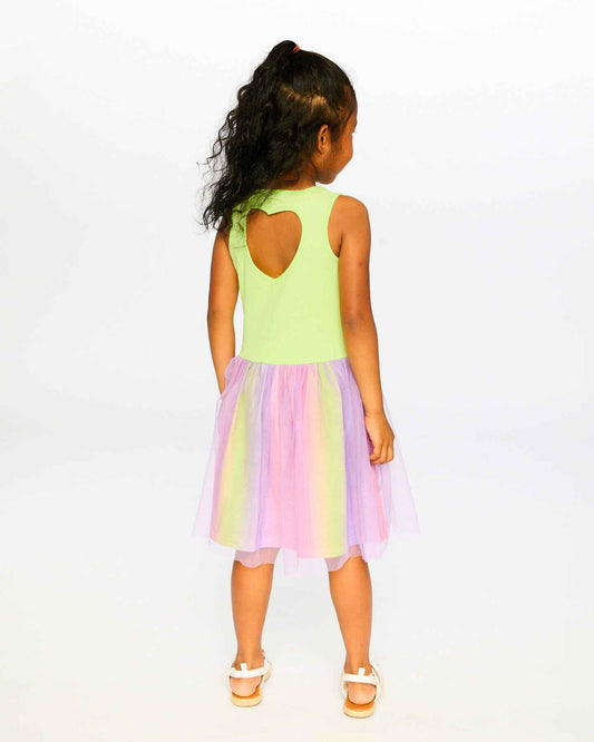 Sleeveless Bi-Material Dress Lime Green