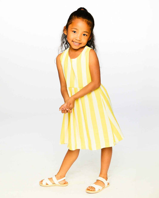 Sleeveless Dress White And Yellow Stripes