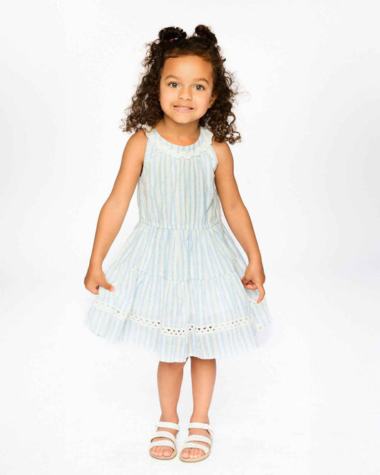 Multi-Tiered Dress White And Blue Stripes