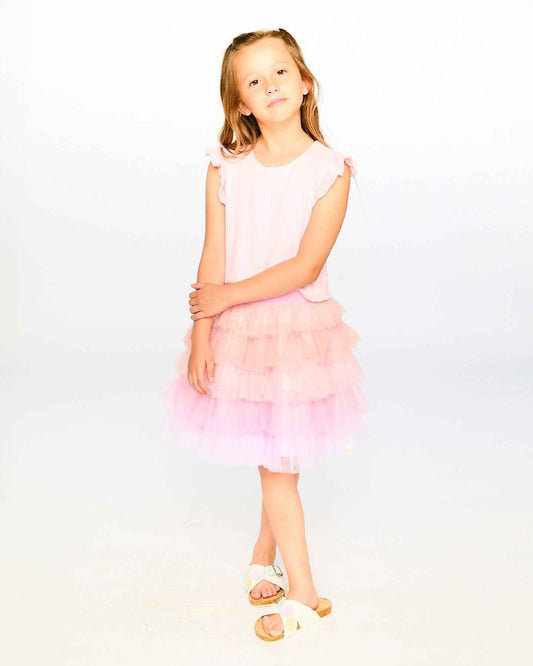 Bi-Material Dress Pale Pink