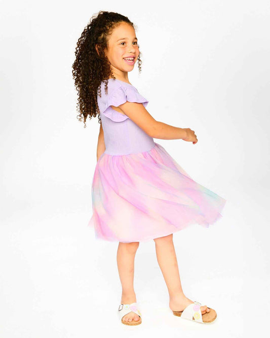 Bi-Material Mesh Dress Lilac