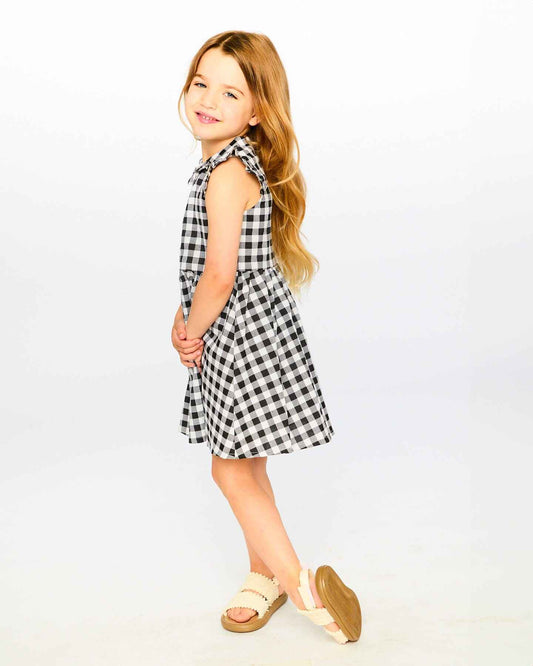 Sleeveless Button Down Dress Black Gingham