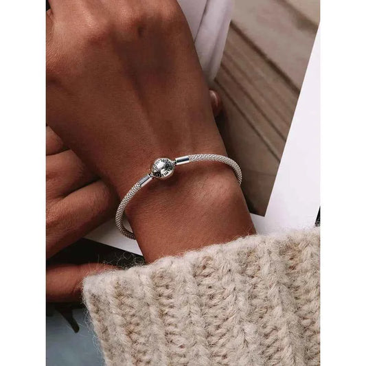 Sterling Silver Mesh Charm Bracelet – “Forever Love” Bead