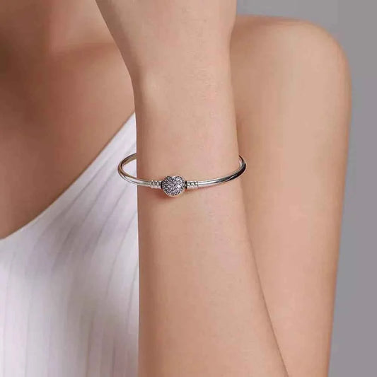 Sterling Silver Snake Chain Bangle Bracelet with CZ Pavé