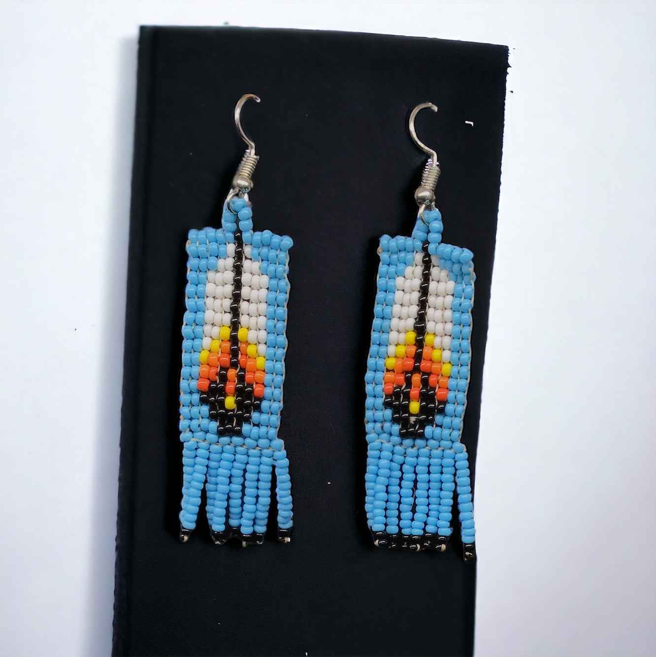 Oldtribes™ Sky Blue Beaded Feather Earrings