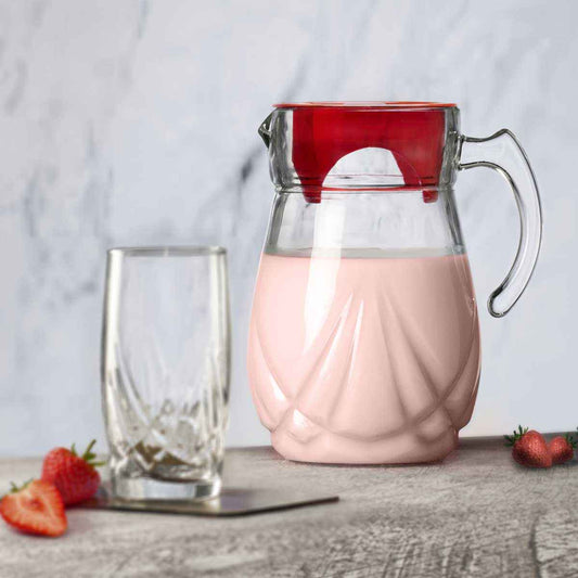 Noritazeh Arena Crystal Glass Jug with Red Lid — 1.5 Litre
