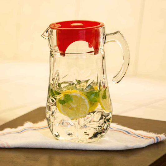 Noritazeh Narciss Crystal Glass Jug with Red Lid — 1.7 Litre