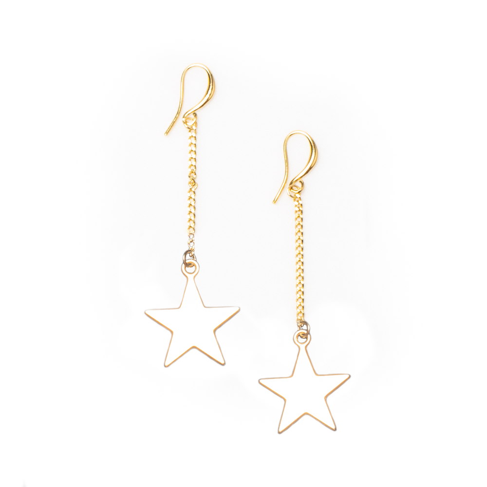 Drop Chain Star Earring In Gold Plate