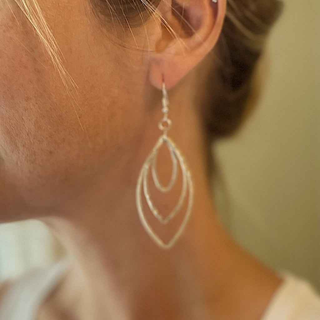 Triple Oval Metal Earrings - Silver Colour
