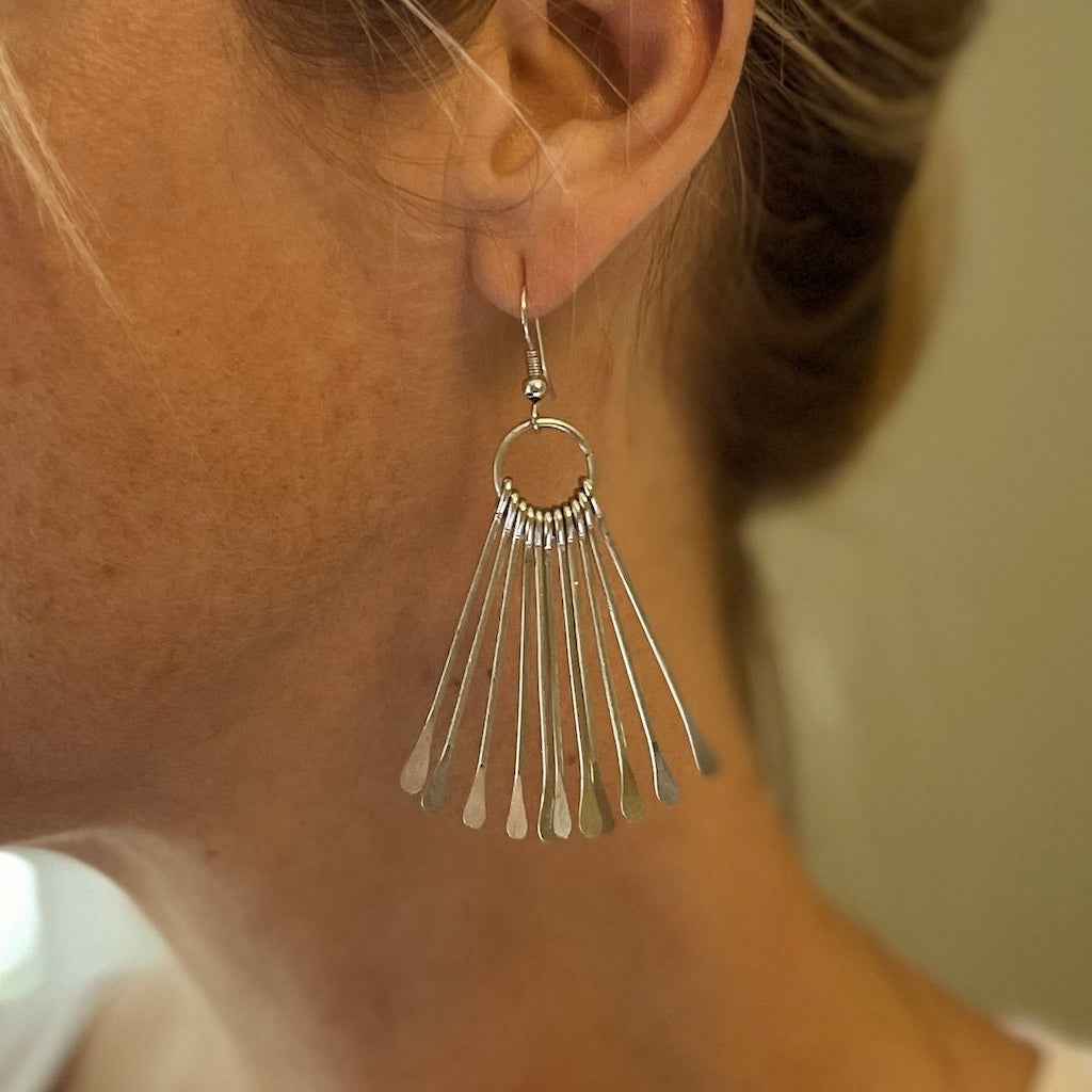 Metal Matchstick Earrings - Silver Colour