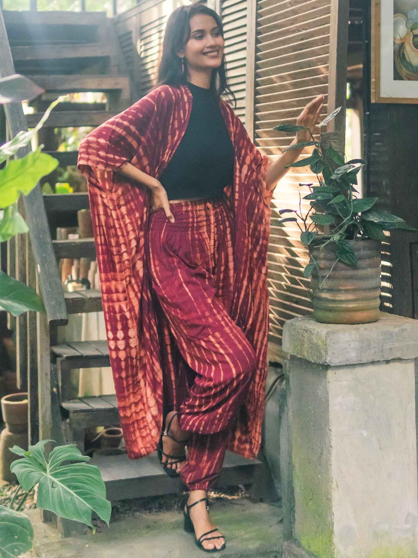 Bone Tie Dye Bali Pants - Maroon & Gold