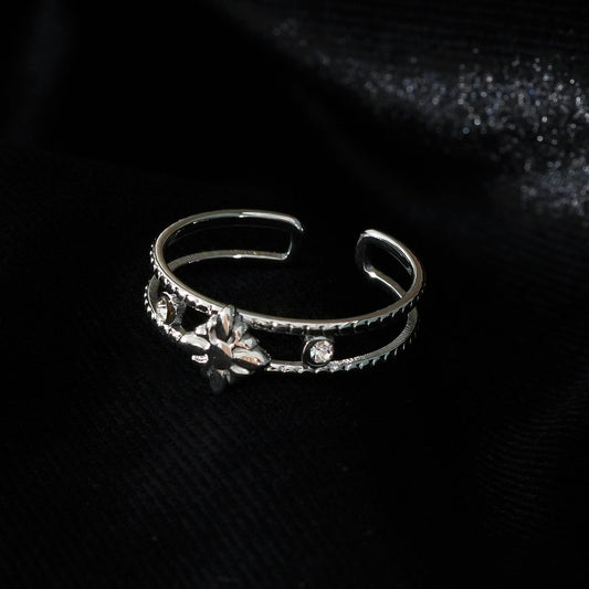 MICHELE White Gold (Silver Toned): Vintage Inspired Double Stacked Ring.