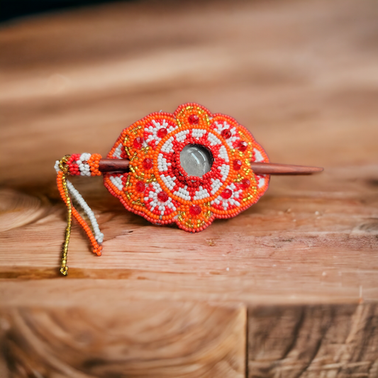 Native American Style Barrette Orange and Red accent