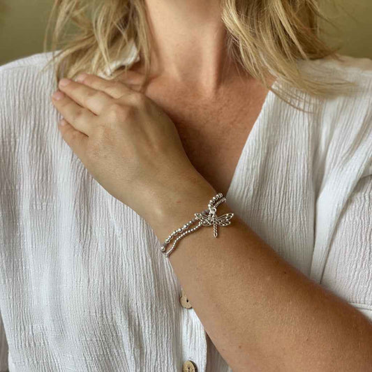 Double Strand Bracelet With Elephant Pendant In Silver Plate